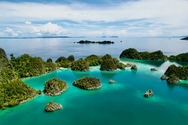 Aerial view of Indonesia diving destination islands